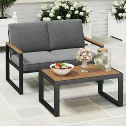 Tangkula 2 Piece Patio Aluminum Furniture Set(Gray)
