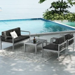 Tangkula 4 Piece Patio Aluminum Sofa Set, Contemporary Sofas & Coffee Table