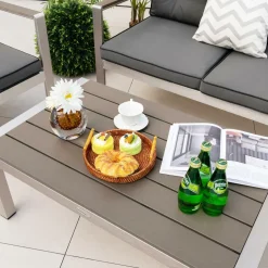 Tangkula 2 Piece Patio Aluminum Sofa Set, Contemporary 2-Person Sofa & Coffee Table