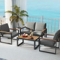 Tangkula 4/8 Piece Patio Aluminum Furniture Set(Gray)