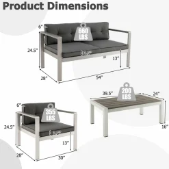 Tangkula 4 Piece Patio Aluminum Sofa Set, Contemporary Sofas & Coffee Table