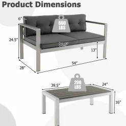 Tangkula 2 Piece Patio Aluminum Sofa Set, Contemporary 2-Person Sofa & Coffee Table