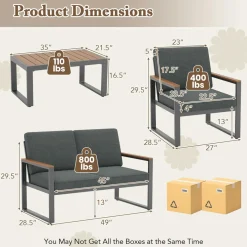 Tangkula 4/8 Piece Patio Aluminum Furniture Set(Gray)