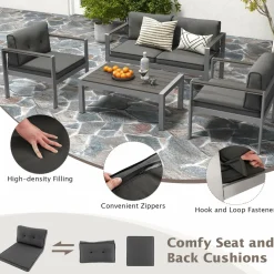 Tangkula 4 Piece Patio Aluminum Sofa Set, Contemporary Sofas & Coffee Table