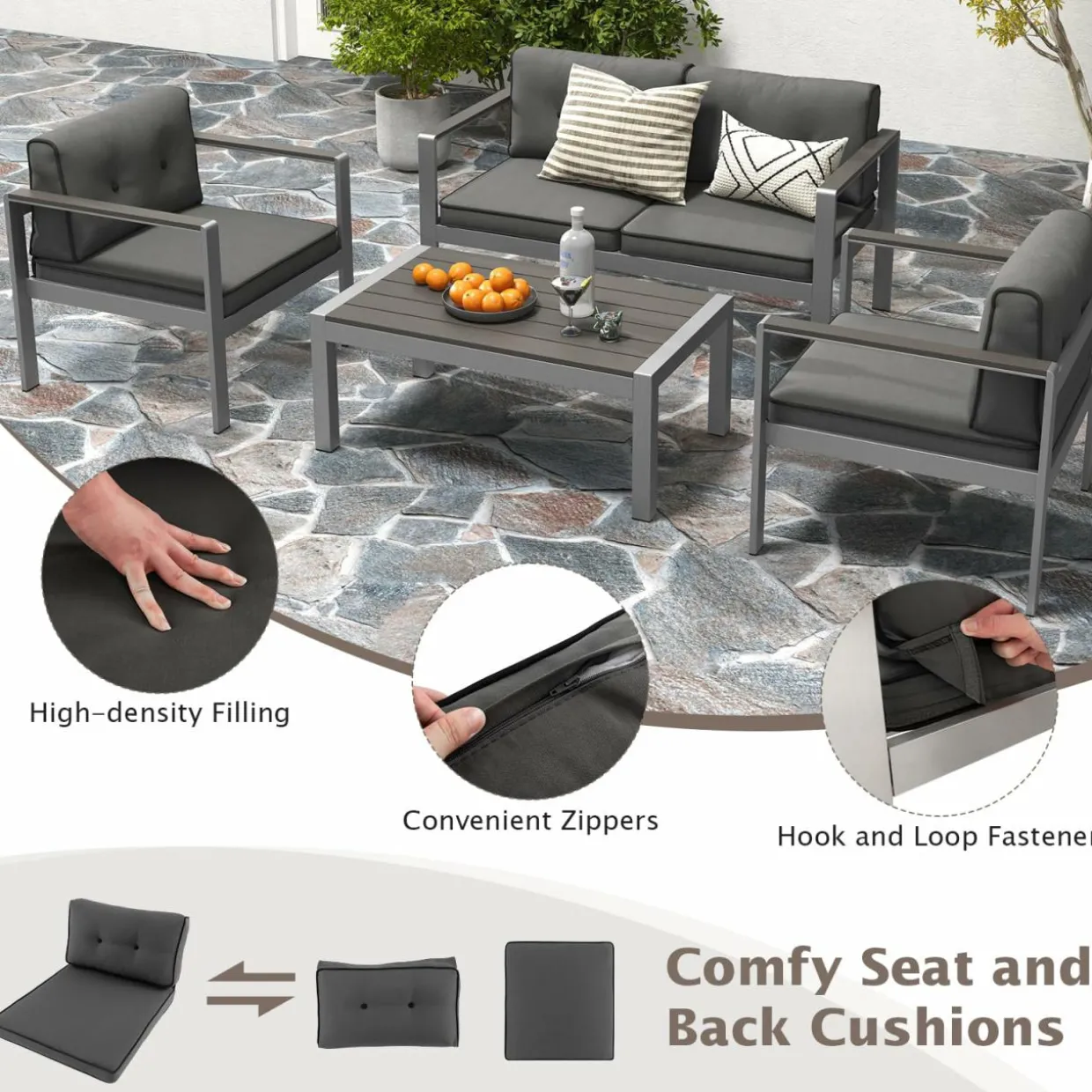 Tangkula 4 Piece Patio Aluminum Sofa Set, Contemporary Sofas & Coffee Table