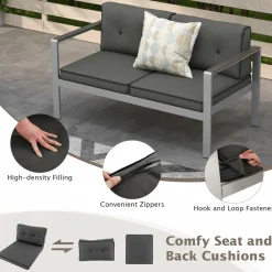 Tangkula 2 Piece Patio Aluminum Sofa Set, Contemporary 2-Person Sofa & Coffee Table