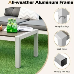 Tangkula 2 Piece Patio Aluminum Sofa Set, Contemporary 2-Person Sofa & Coffee Table