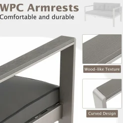 Tangkula 2 Piece Patio Aluminum Sofa Set, Contemporary 2-Person Sofa & Coffee Table