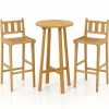 Tangkula 3 Piece Patio Bar Set, Teak Wood Bistro Furniture with Footrest