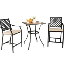 Tangkula 3 Piece Patio Bar Bistro Set, Outdoor Bar Height Stool & Table