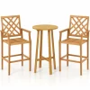 Tangkula 3 Piece Patio Bar Set, Teak Wood Bistro Furniture with Backrest, Armrests & Footrest