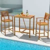 Tangkula 3 Piece Patio Bar Table & Chairs, Outdoor Acacia Wood Bar Set w/Slatted Seat & Tabletop