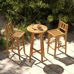 Tangkula 3 Piece Patio Bar Set, Teak Wood Bistro Furniture with Footrest