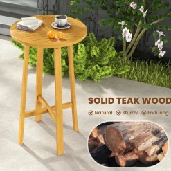 Tangkula 3 Piece Patio Bar Set, Teak Wood Bistro Furniture with Backrest, Armrests & Footrest