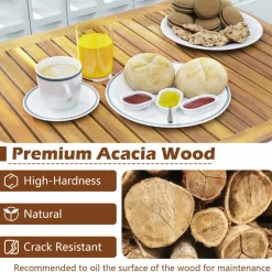 Tangkula 3 Piece Patio Bar Table & Chairs, Outdoor Acacia Wood Bar Set w/Slatted Seat & Tabletop