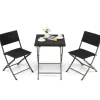 Tangkula 3 Piece Patio Bistro Set, Folding Wicker Chairs & Table Set