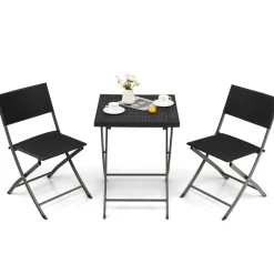 Tangkula 3 Piece Patio Bistro Set, Folding Wicker Chairs & Table Set