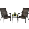 Tangkula 3 Piece Patio Bistro Furniture Set, PE Rattan Chairs with Coffee Table
