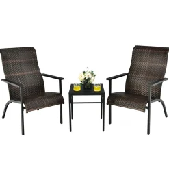 Tangkula 3 Piece Patio Bistro Furniture Set, PE Rattan Chairs with Coffee Table