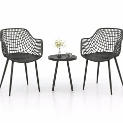 Tangkula 3 Piece Patio Bistro Set, All Weather Heavy Duty Table and Chairs Set of 2 with Widen Seats
