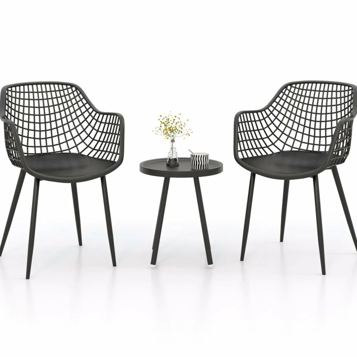 Tangkula 3 Piece Patio Bistro Set, All Weather Heavy Duty Table and Chairs Set of 2 with Widen Seats