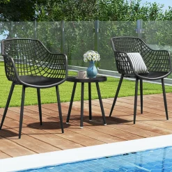 Tangkula 3 Piece Patio Bistro Set, All Weather Heavy Duty Table and Chairs Set of 2 with Widen Seats