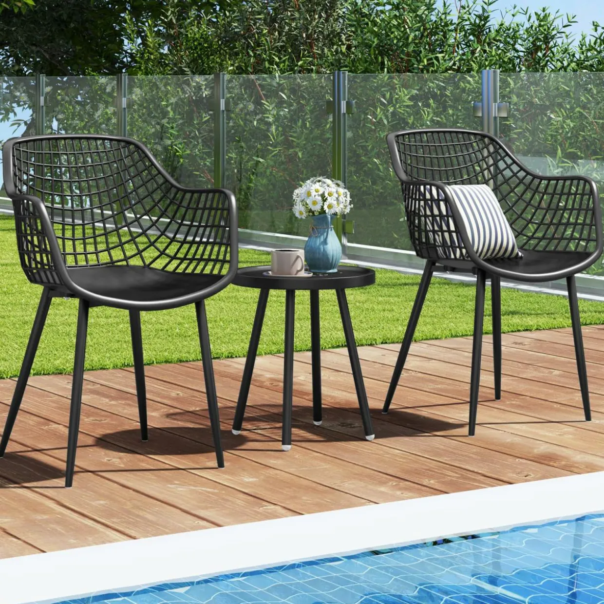 Tangkula 3 Piece Patio Bistro Set, All Weather Heavy Duty Table and Chairs Set of 2 with Widen Seats