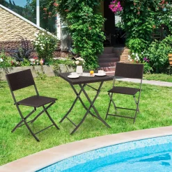 Tangkula 3 Piece Patio Bistro Set, Folding Wicker Chairs & Table Set
