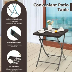Tangkula 3 Piece Patio Bistro Set, Folding Wicker Chairs & Table Set