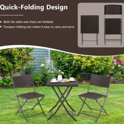 Tangkula 3 Piece Patio Bistro Set, Folding Wicker Chairs & Table Set