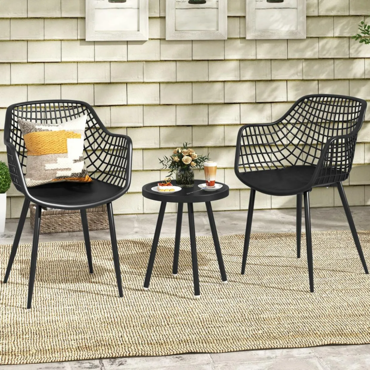 Tangkula 3 Piece Patio Bistro Set, All Weather Heavy Duty Table and Chairs Set of 2 with Widen Seats