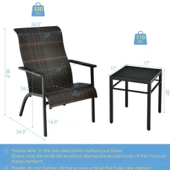 Tangkula 3 Piece Patio Bistro Furniture Set, PE Rattan Chairs with Coffee Table