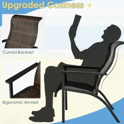 Tangkula 3 Piece Patio Bistro Furniture Set, PE Rattan Chairs with Coffee Table