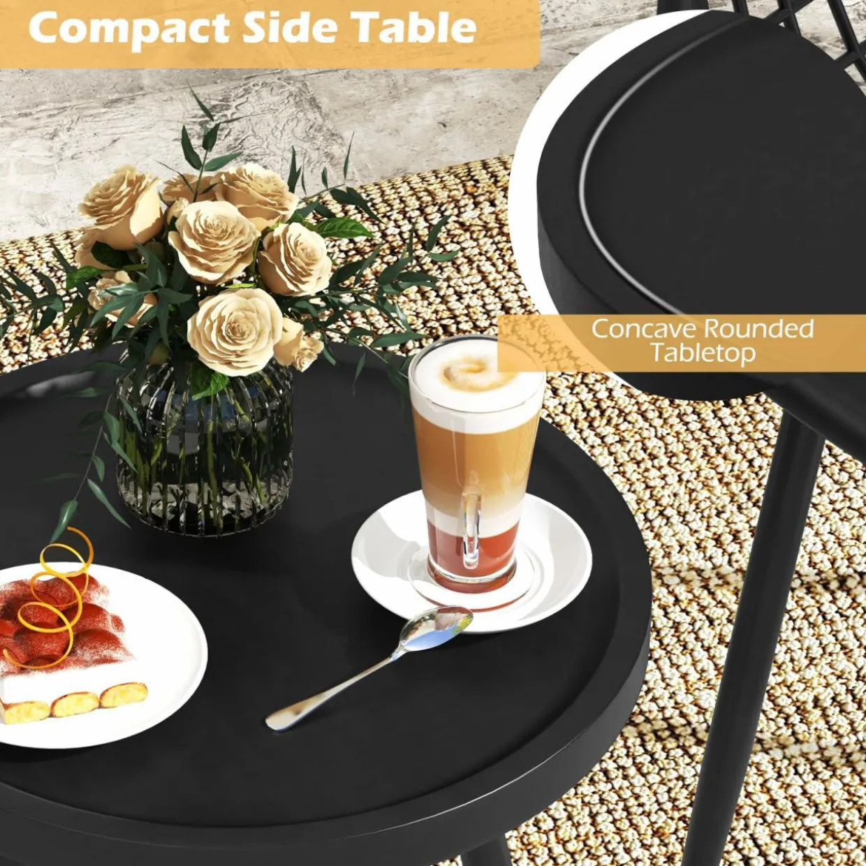 Tangkula 3 Piece Patio Bistro Set, All Weather Heavy Duty Table and Chairs Set of 2 with Widen Seats