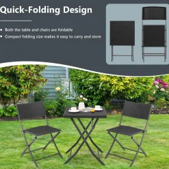 Tangkula 3 Piece Patio Bistro Set, Folding Wicker Chairs & Table Set