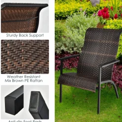 Tangkula 3 Piece Patio Bistro Furniture Set, PE Rattan Chairs with Coffee Table