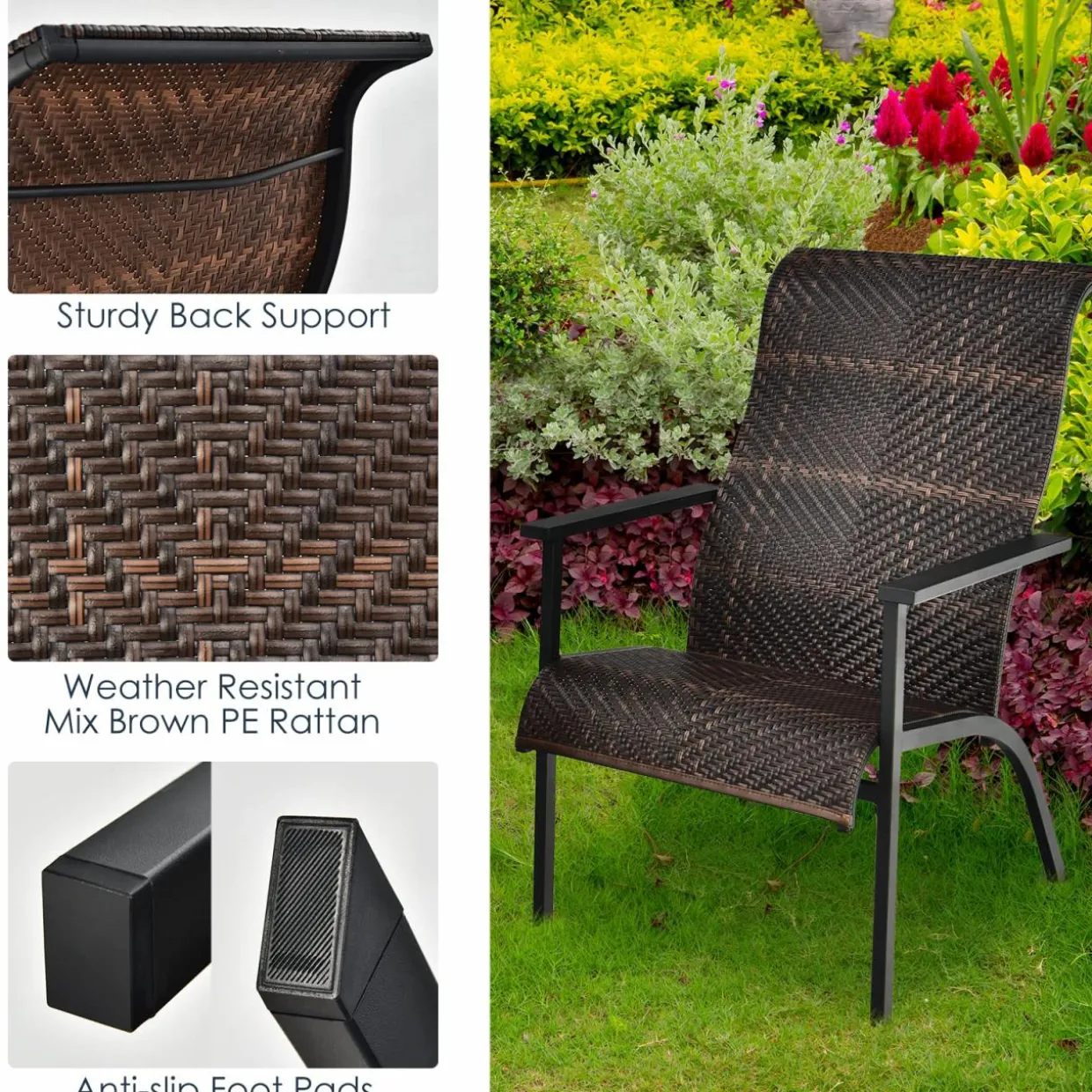Tangkula 3 Piece Patio Bistro Furniture Set, PE Rattan Chairs with Coffee Table