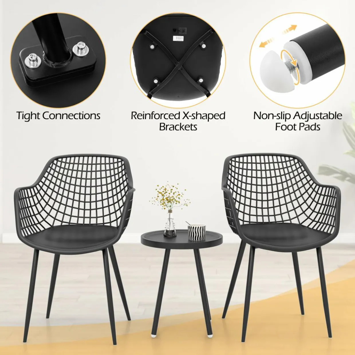Tangkula 3 Piece Patio Bistro Set, All Weather Heavy Duty Table and Chairs Set of 2 with Widen Seats