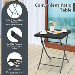 Tangkula 3 Piece Patio Bistro Set, Folding Wicker Chairs & Table Set