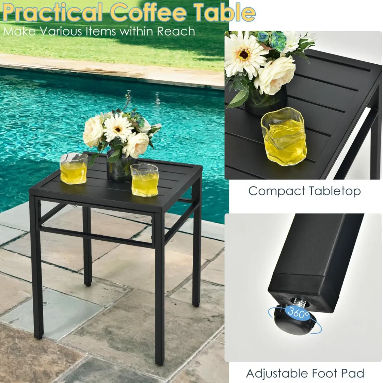 Tangkula 3 Piece Patio Bistro Furniture Set, PE Rattan Chairs with Coffee Table