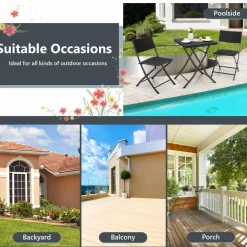 Tangkula 3 Piece Patio Bistro Set, Folding Wicker Chairs & Table Set