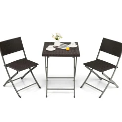 Tangkula 3 Piece Patio Bistro Set, Folding Wicker Chairs & Table Set