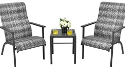 Tangkula 3 Piece Patio Bistro Furniture Set, PE Rattan Chairs with Coffee Table