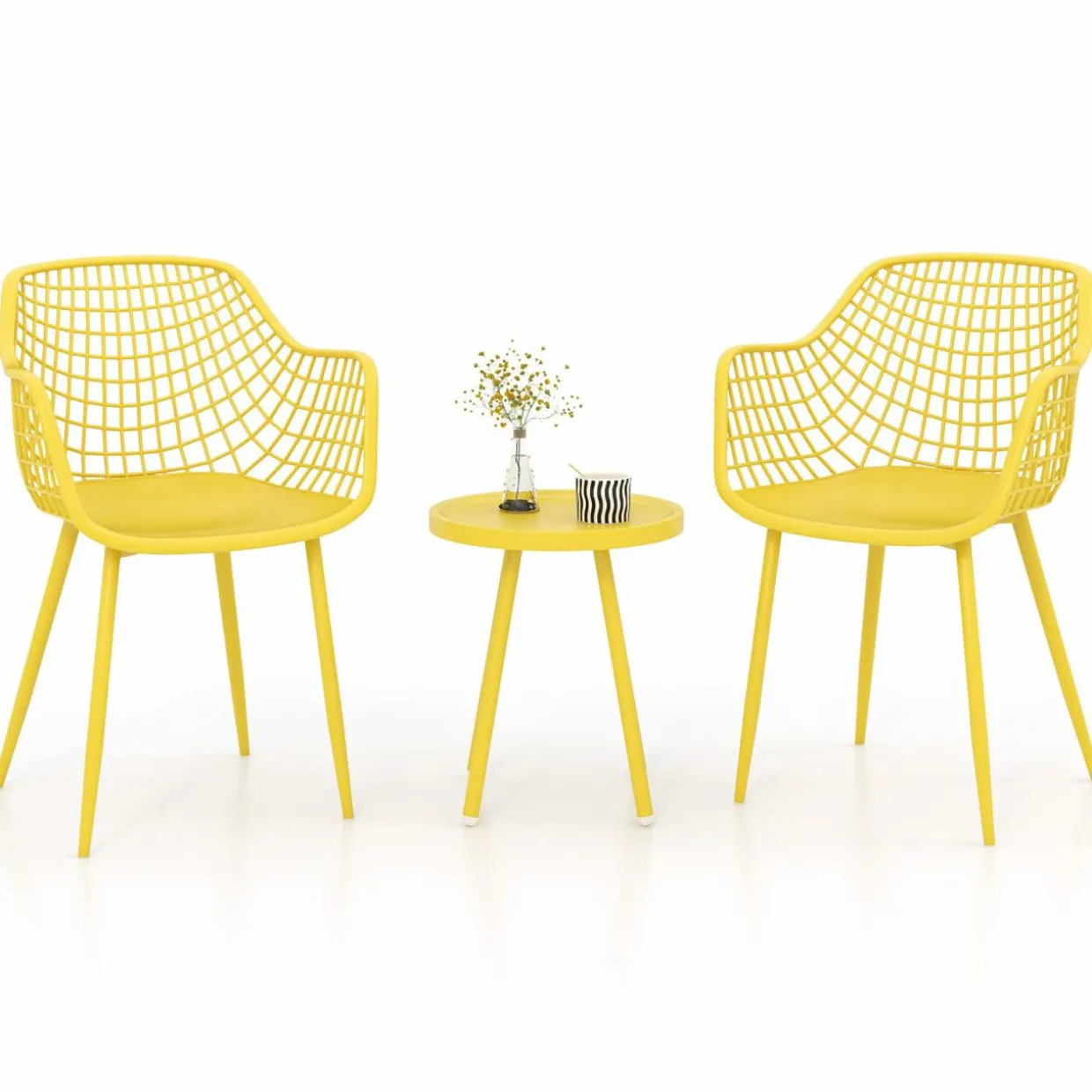 Tangkula 3 Piece Patio Bistro Set, All Weather Heavy Duty Table and Chairs Set of 2 with Widen Seats