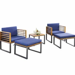 Tangkula 5 Piece Patio Chair Set, Acacia Wood Chair Set