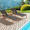 Tangkula 3 Piece Patio Chaise Lounge & Table Set, Outdoor Rattan Lounge Chair
