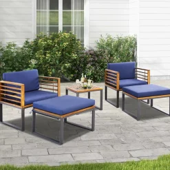 Tangkula 5 Piece Patio Chair Set, Acacia Wood Chair Set