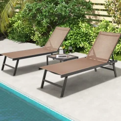 Tangkula 3 Piece Patio Chaise Lounge Set, Aluminum Patio Recliner with Coffee Table