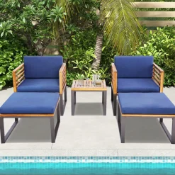 Tangkula 5 Piece Patio Chair Set, Acacia Wood Chair Set
