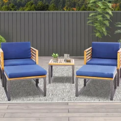 Tangkula 5 Piece Patio Chair Set, Acacia Wood Chair Set